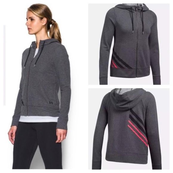 NWT UNDER ARMOUR Women M UA LOGO French Terry Full Zip Hoodie Jacket Loose Fit - Picture 2 of 8